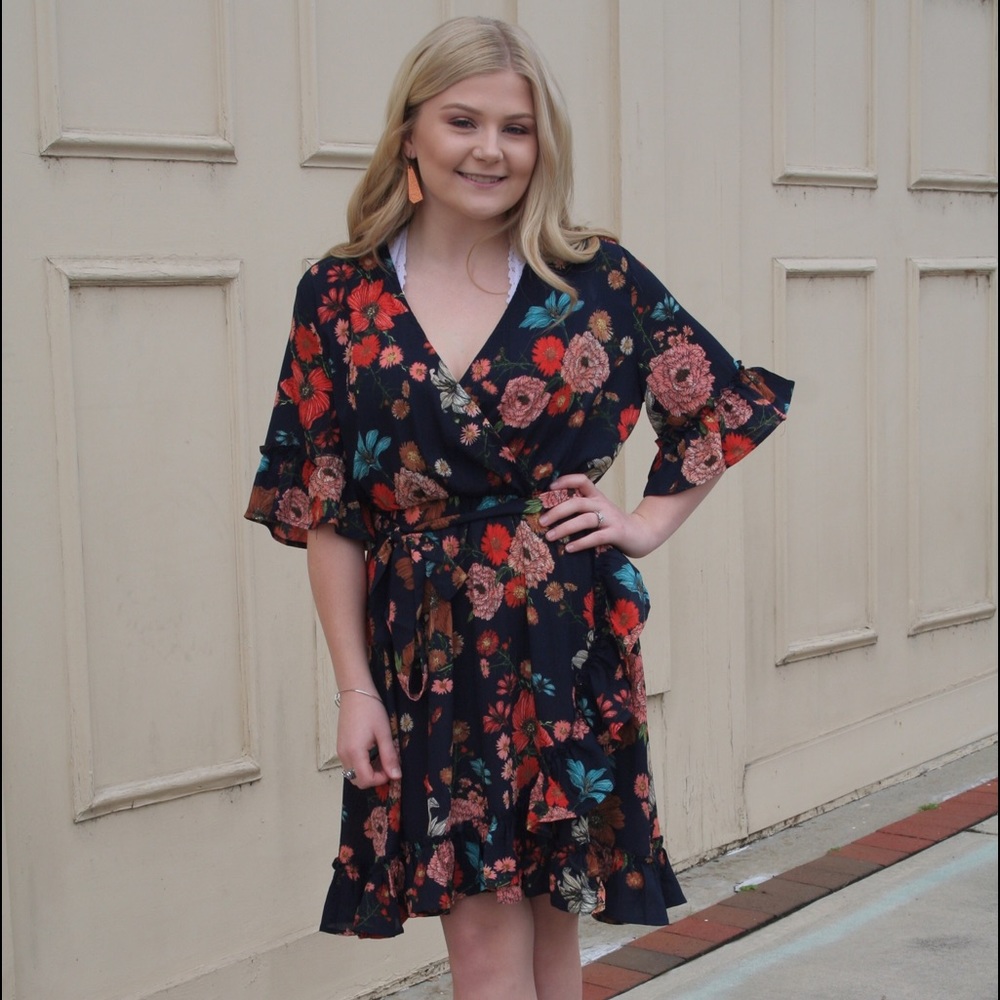 Navy Floral Wrap Dress